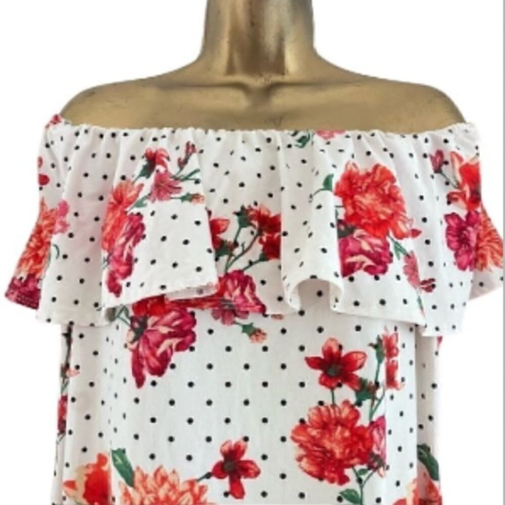 Y2K Off the Shoulder Rose and Polka Dots Maxi Dress Size 1X - Urban Rose